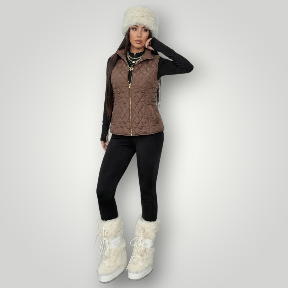 Ann Taylor Factory‎ Women's Large Quilted Puffer Vest Taupe Mocha Diamond Quilt
